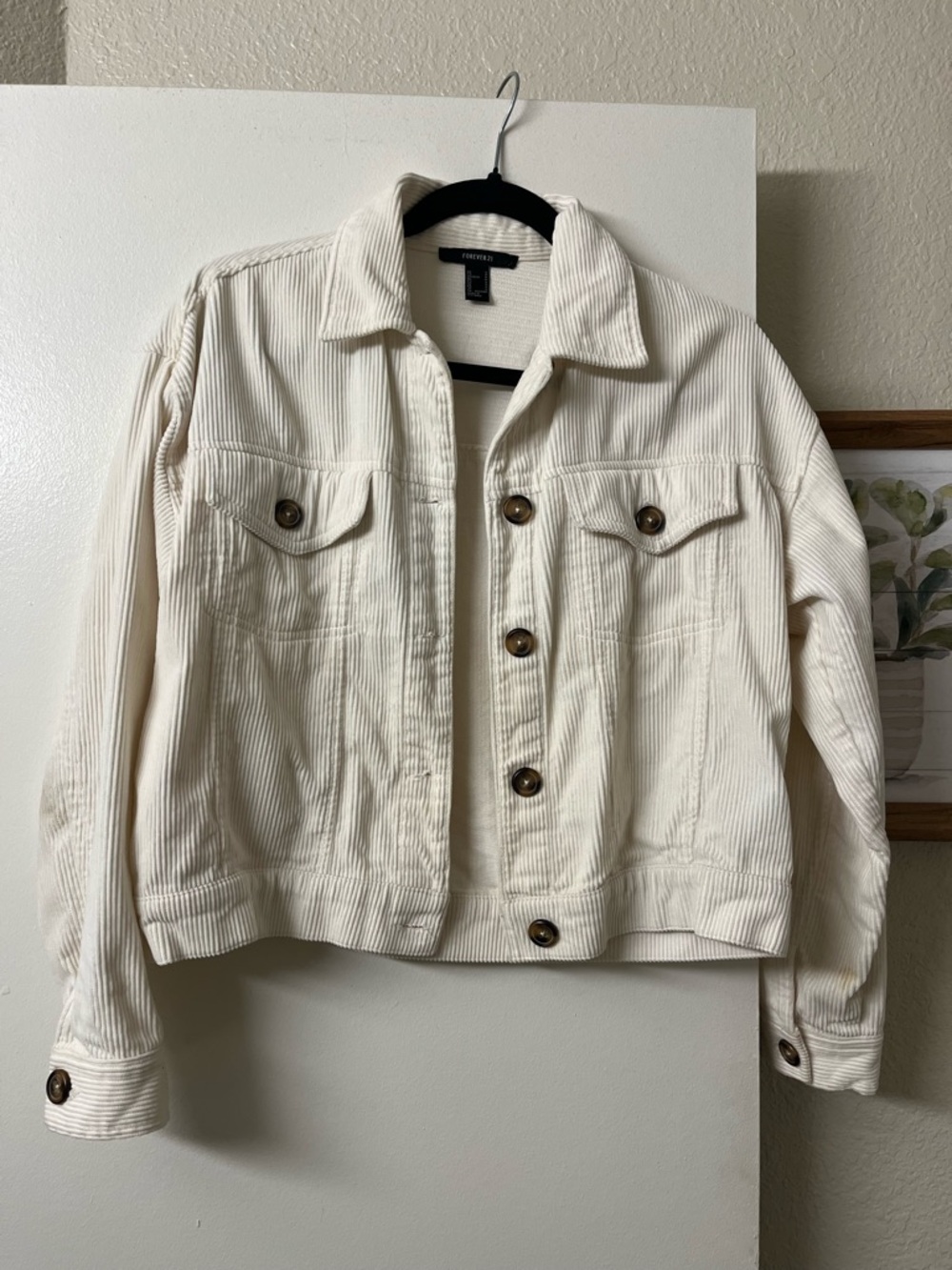 Forever 21 Cream Corduroy Trucker Jacket - Button Front